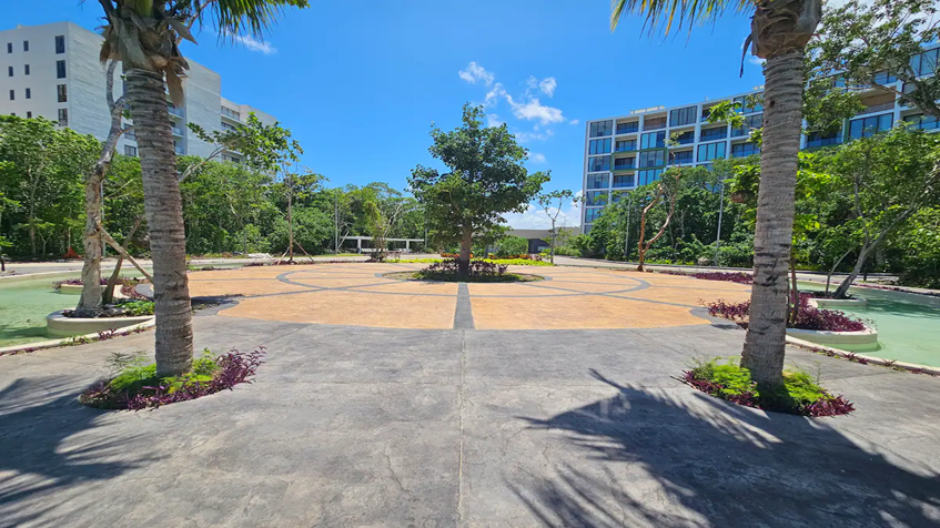 un andador y palmeras en la ceiba mayakoba playa del carmen