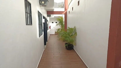 un pasillo comun con plantas en xharm condo playa del carmen