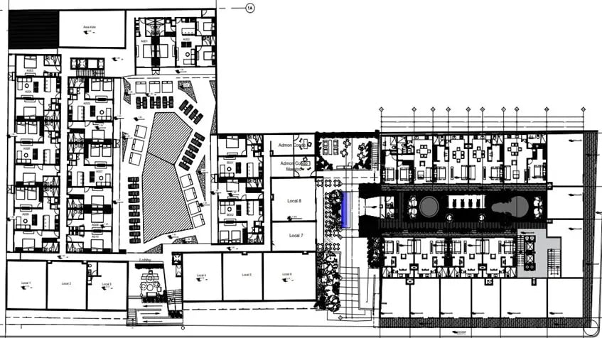 un plano arquitectonico de locales comerciales en Sensai Playa del Carmen