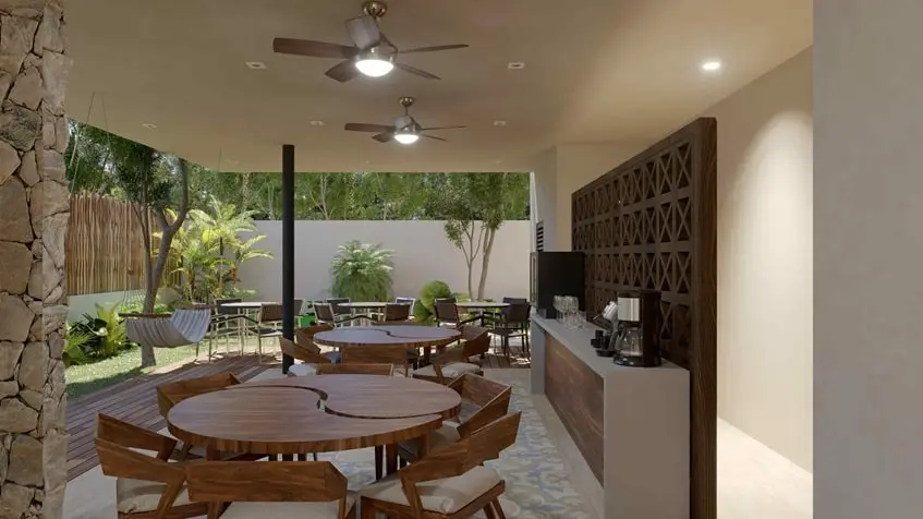 un area de cafeteria con bar en muwan tulum