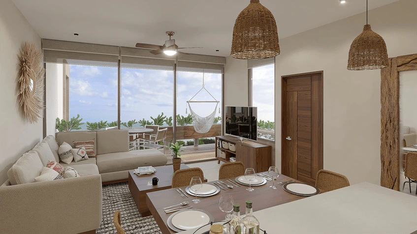 una sala y un balcon en kaban holbox